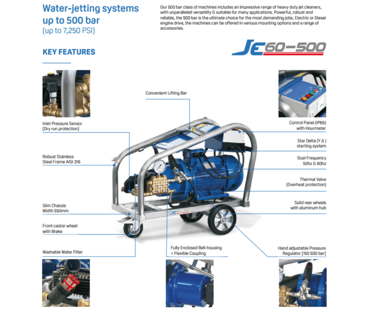 Combijet - Electric Pressure washer 500 Bar – JE60–500 - Combijet - Blastline Online